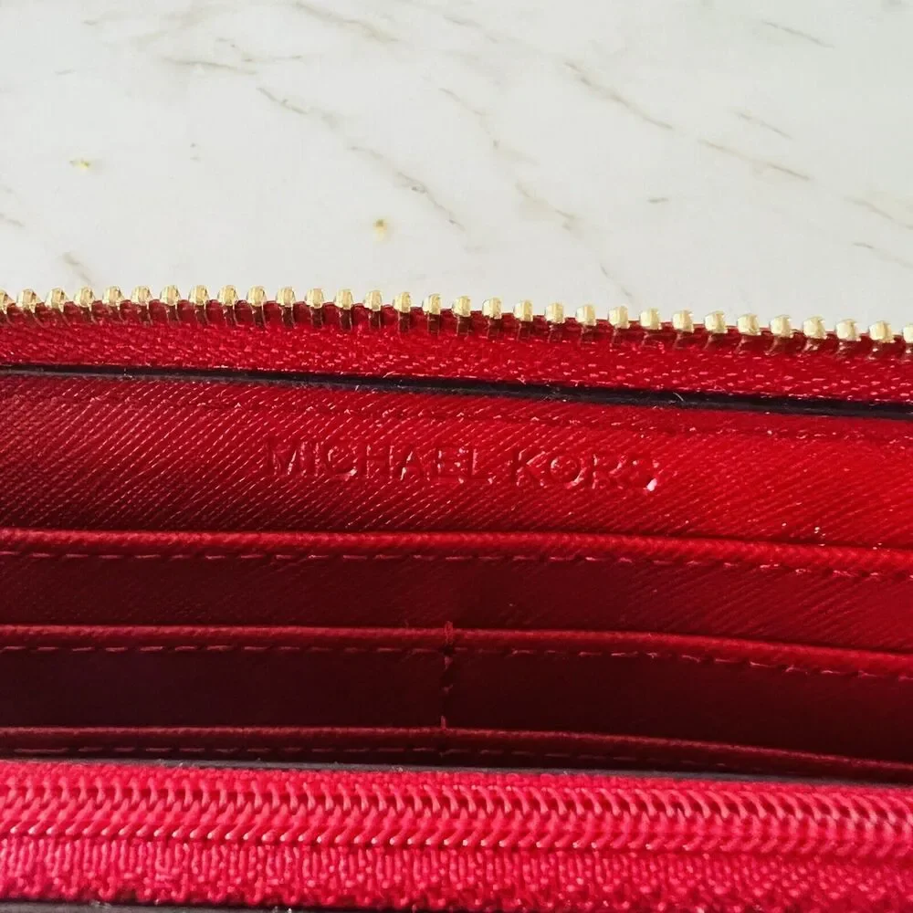 MICHAEL KORS Jet Set Travel Scarlet Leather Three Quarter Zip Continental Wallet